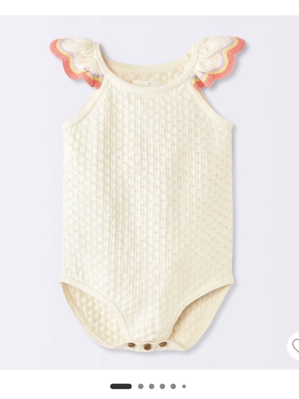 cloud island Cream Pointelle Romper with Rainbow Scallop Sleeves